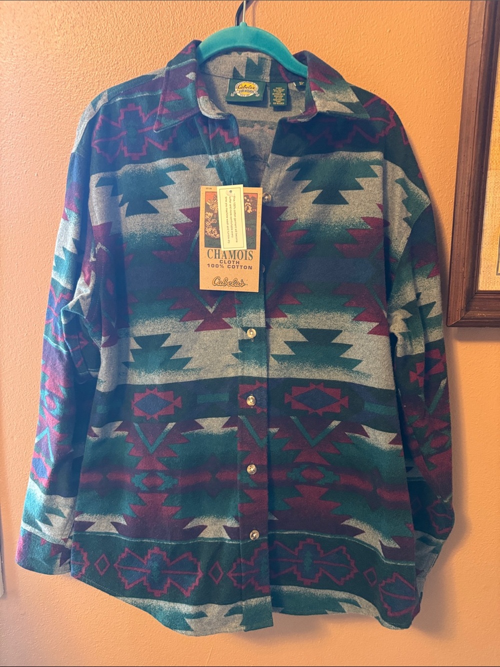 Cabela's Aztec Chamois Button-Up Shirt - Teal, Burgundy & Gray